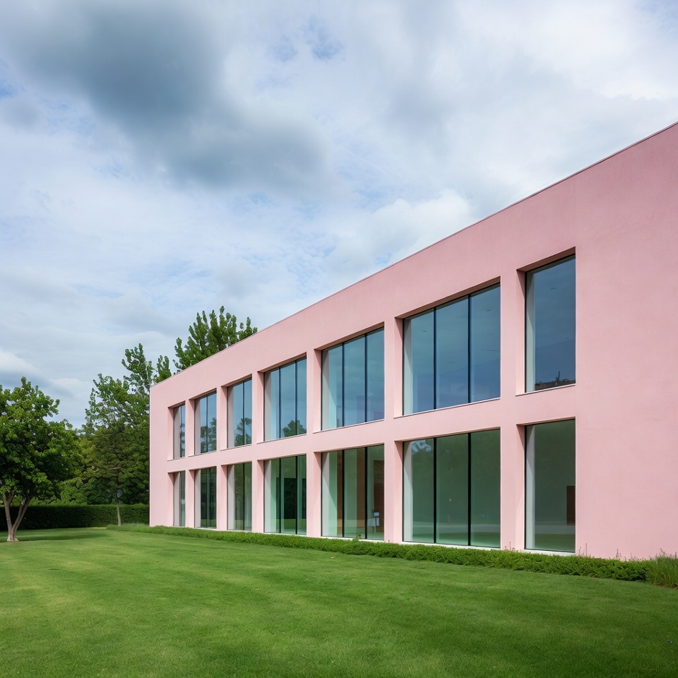 Modern building in green landscape Modern building in green landscape