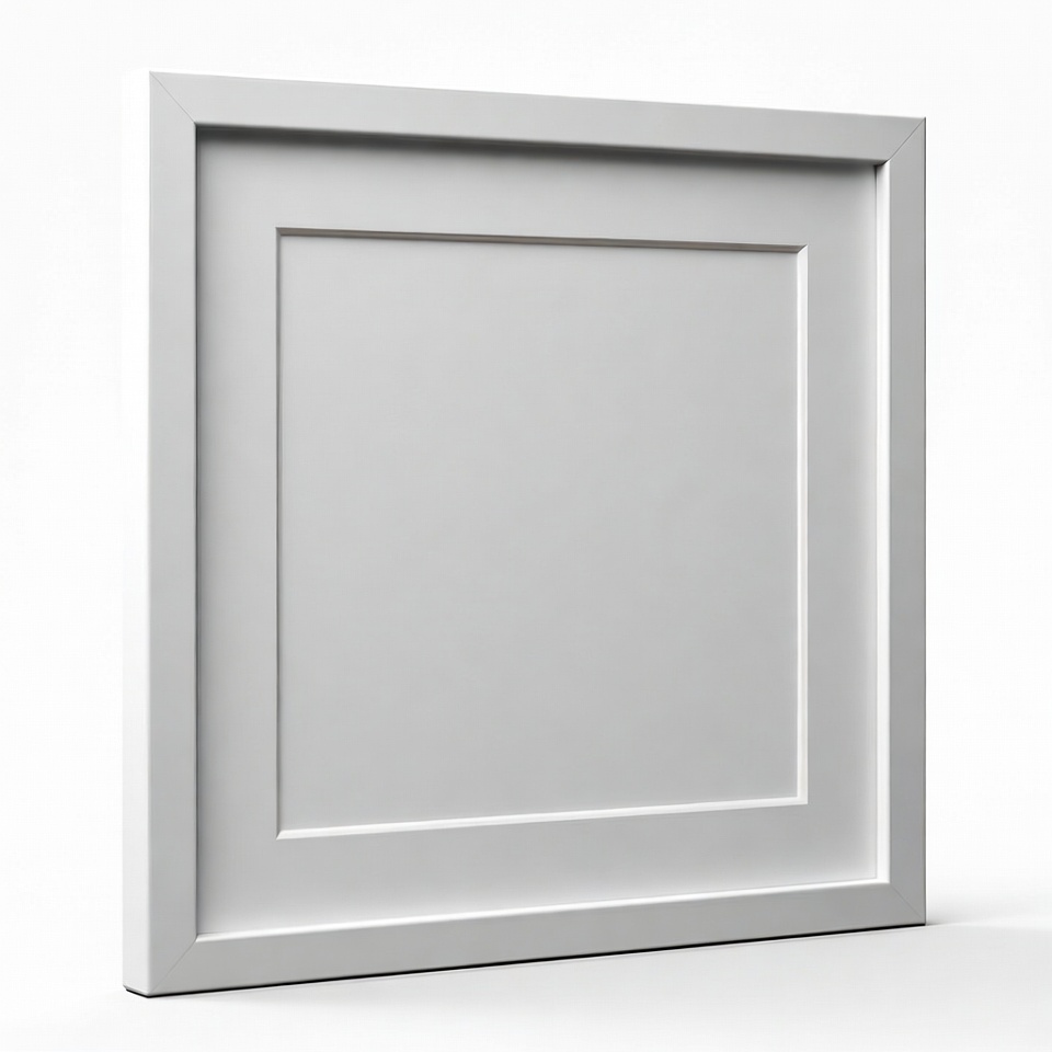 Simple white framed canvas on display Simple white framed canvas on display