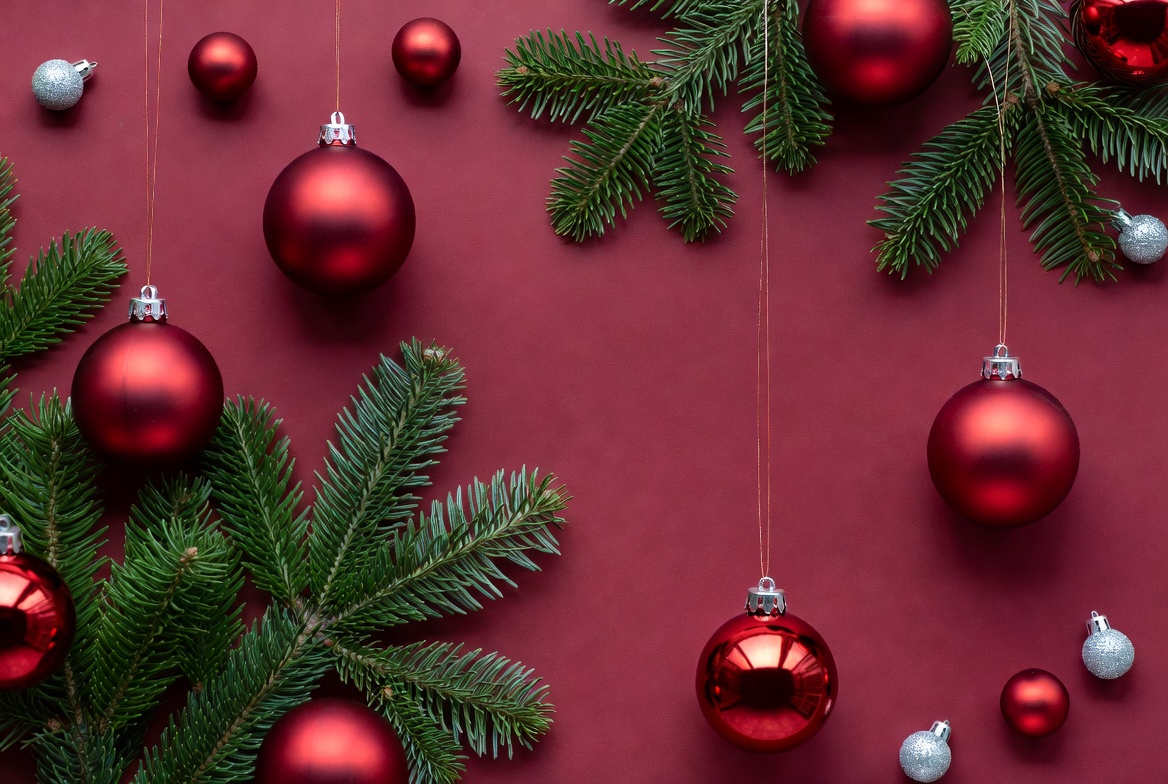 Decorative red ornaments with pine Decorative red ornaments with pine