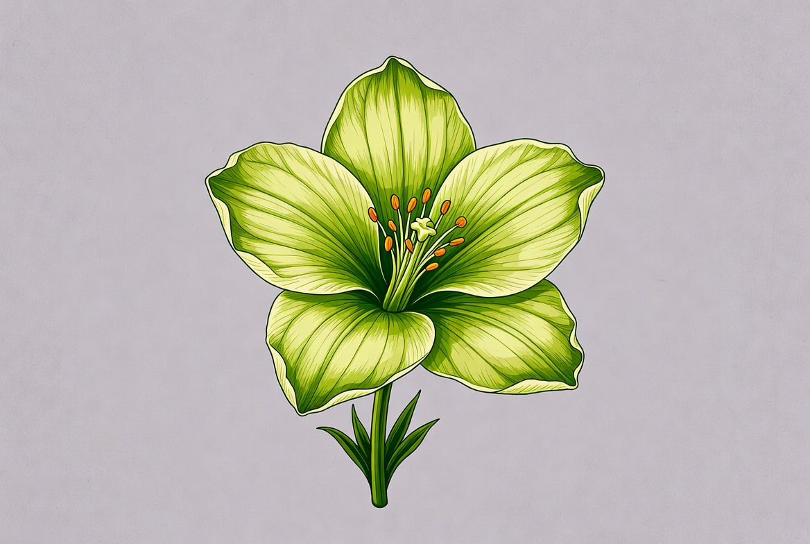Green flower with detailed petals and leaves Green flower with detailed petals and leaves