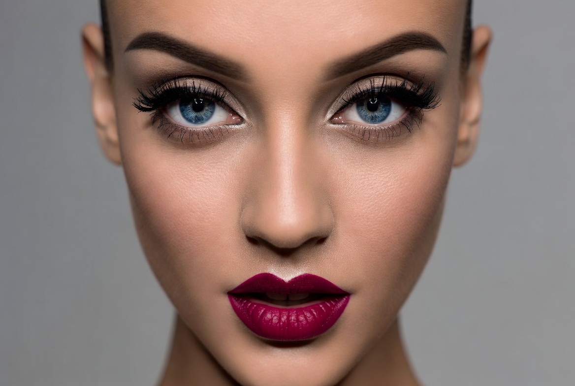 Woman with bold makeup in close-up view Woman with bold makeup in close-up view