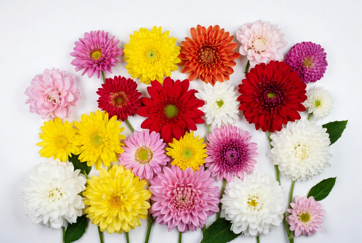 Colorful flowers arranged on white background Colorful flowers arranged on white background