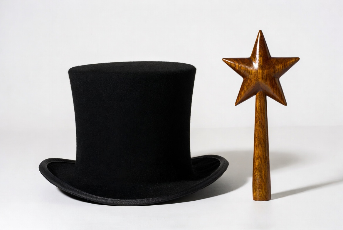 Magician hat and wand on white background Magician hat and wand on white background