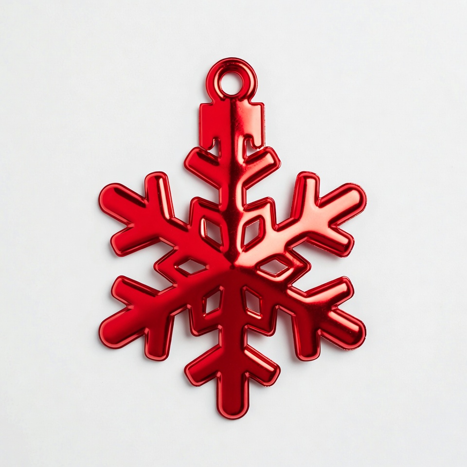 Red snowflake ornament hanging on white background Red snowflake ornament hanging on white background