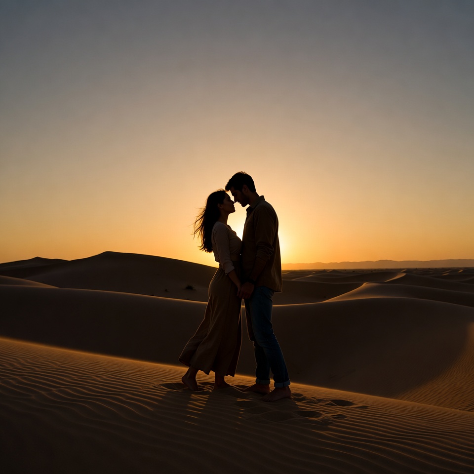 Sunset silhouettes in the desert Sunset silhouettes in the desert