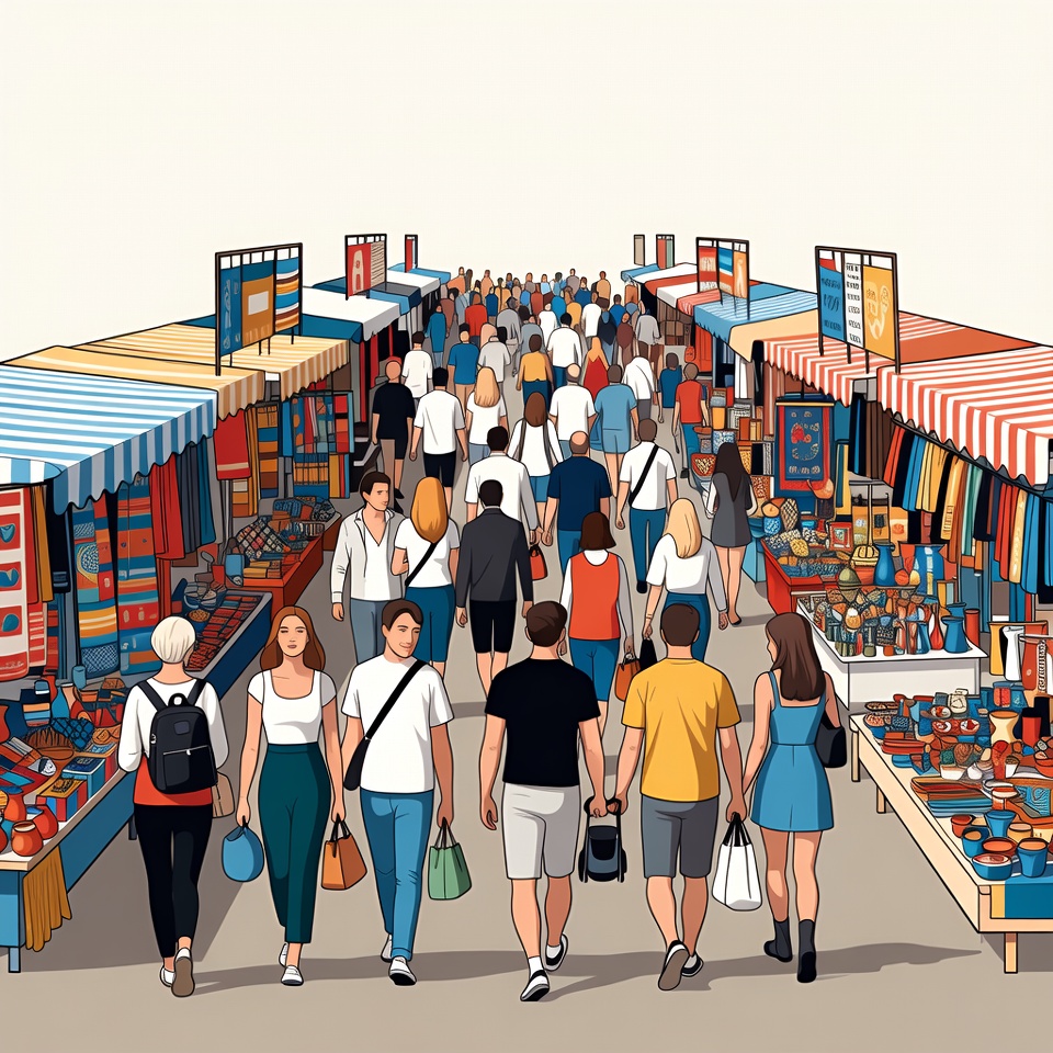 Crowd at open-air market in summer Crowd at open-air market in summer