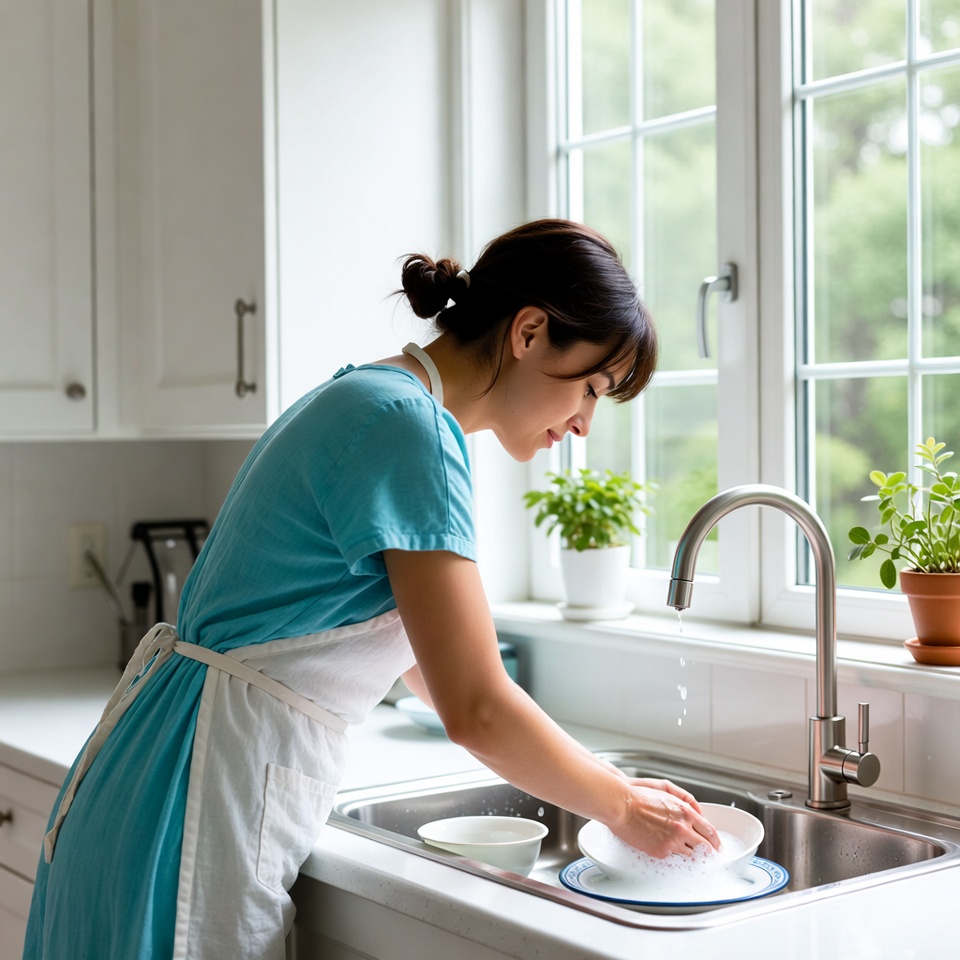 Woman washing dishes in the kitchen Woman washing dishes in the kitchen