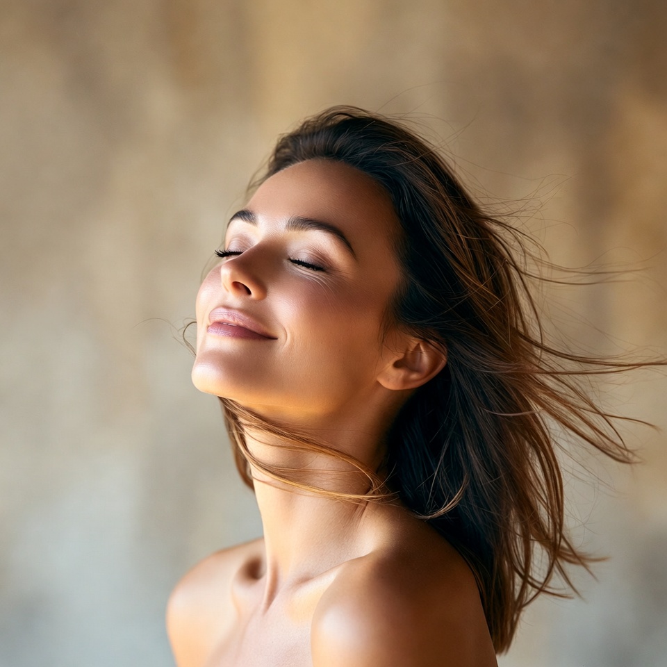 Brunette woman enjoying sunlight breeze Brunette woman enjoying sunlight breeze