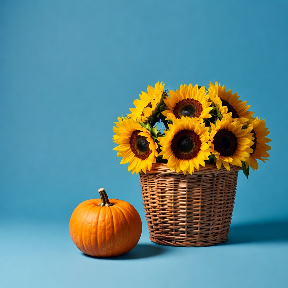 Sunflowers and pumpkin still life Sunflowers and pumpkin still life