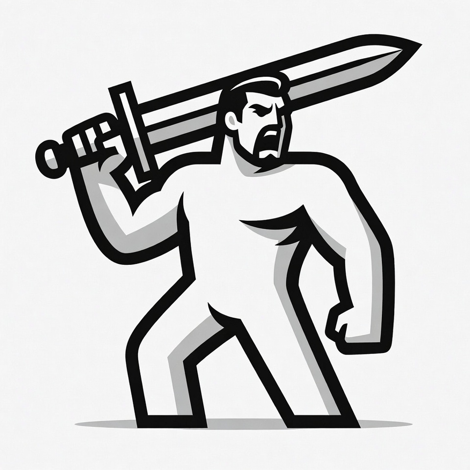 Warrior with sword in battle stance Warrior with sword in battle stance