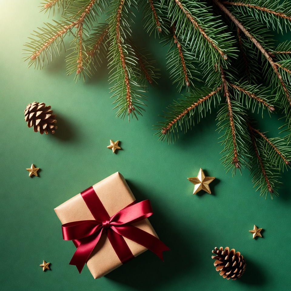 Gift wrapping on a green surface Gift wrapping on a green surface