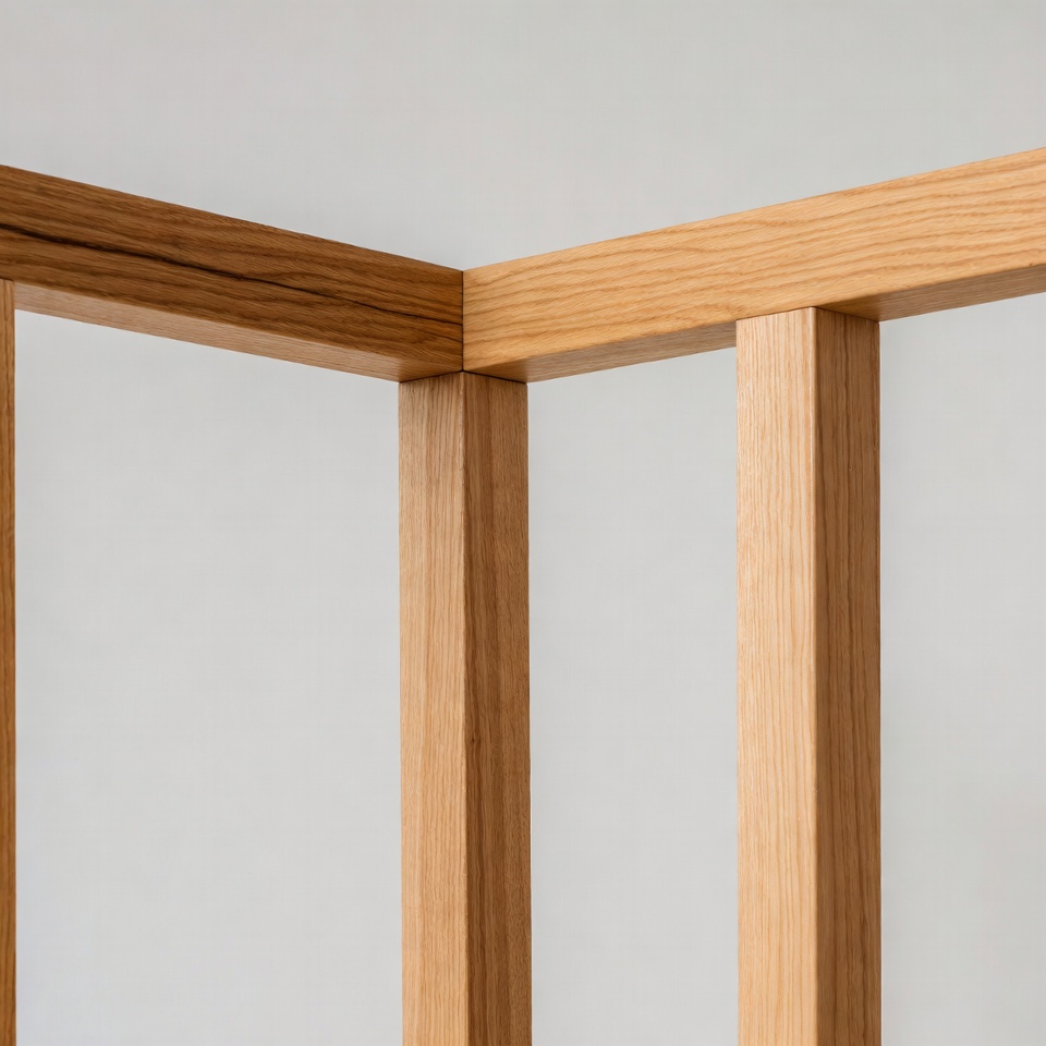 Wooden corner with vertical beams Wooden corner with vertical beams