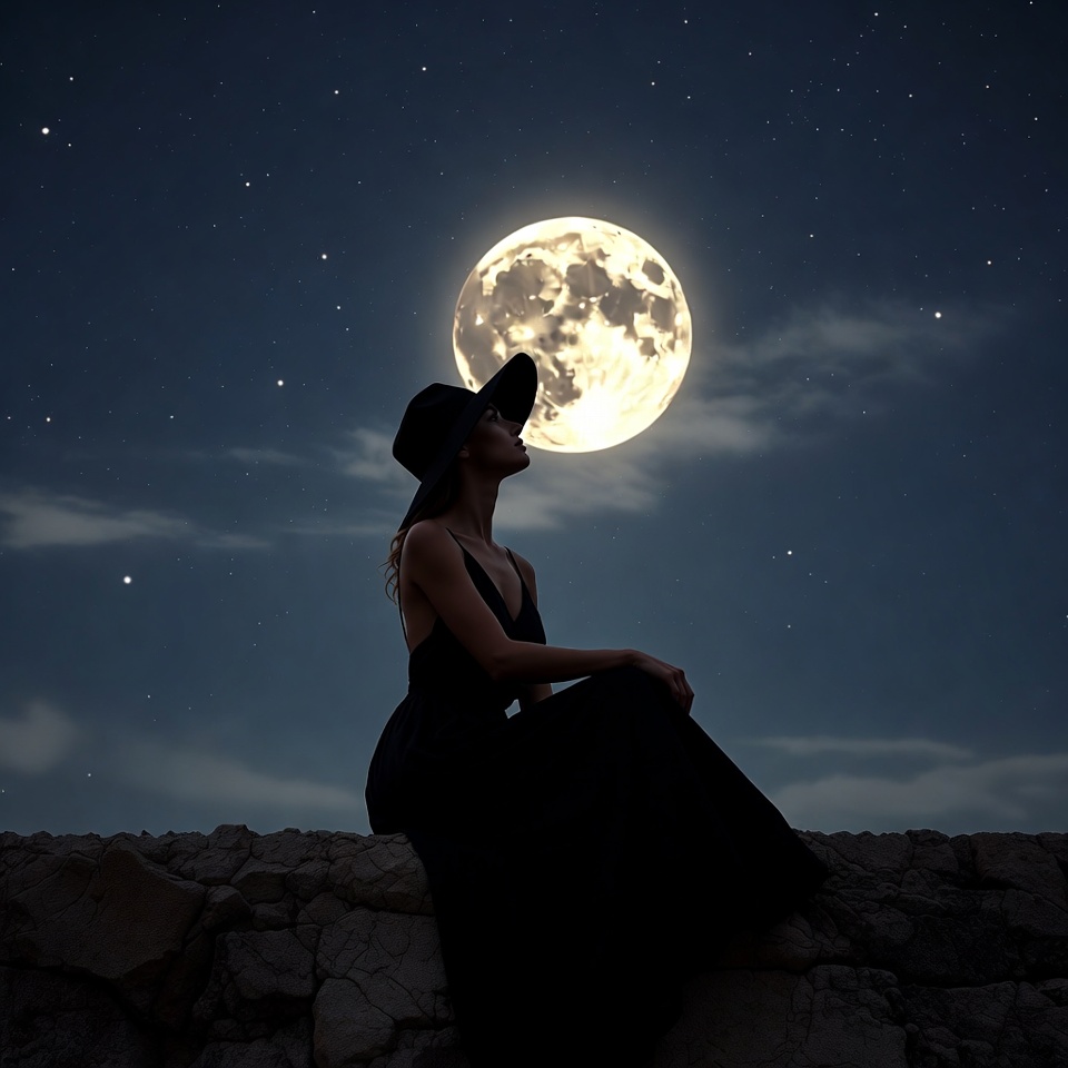 Woman with moon at night Woman with moon at night