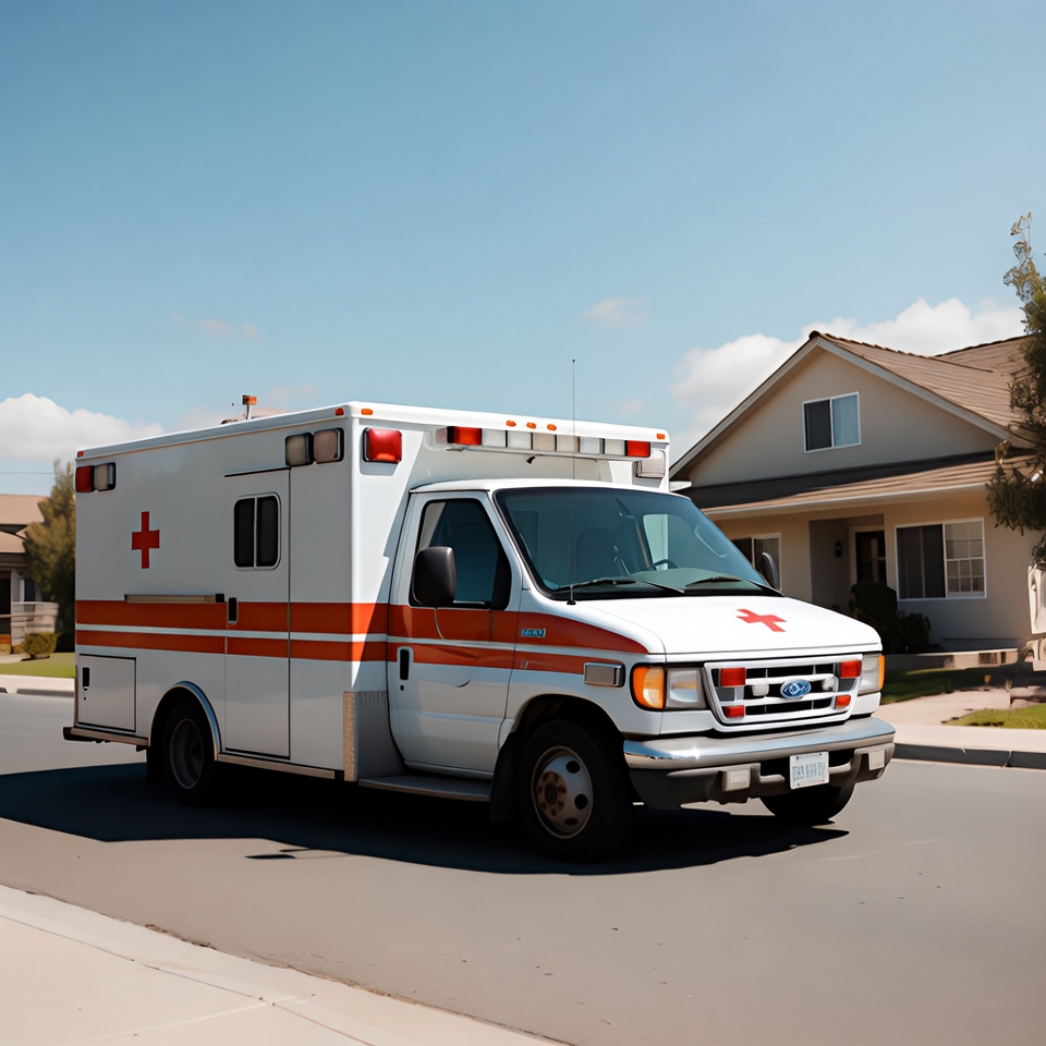 Emergency vehicle drives in neighborhood Emergency vehicle drives in neighborhood