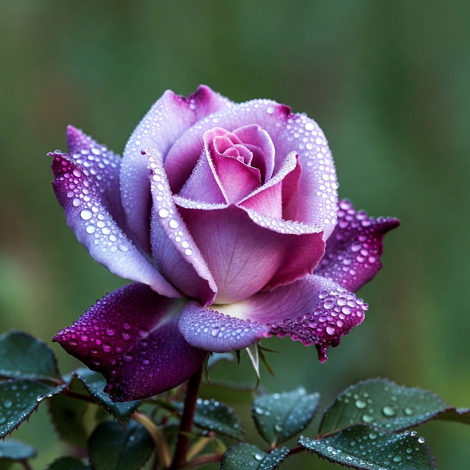 Purple rose with droplets on petals Purple rose with droplets on petals