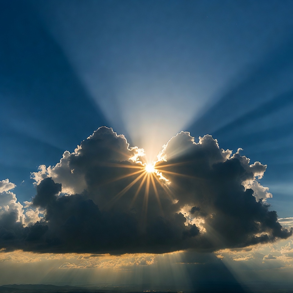 Bright sun behind clouds in the sky Bright sun behind clouds in the sky