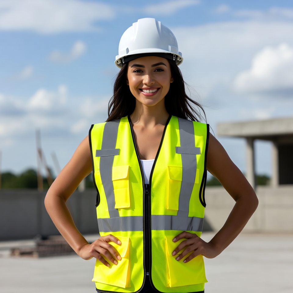 Worker on construction site smiling Worker on construction site smiling