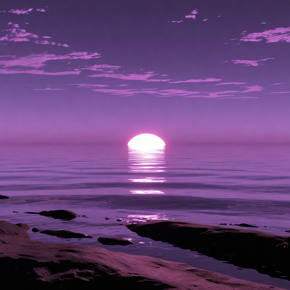 Sunset over calm water near rocks Sunset over calm water near rocks