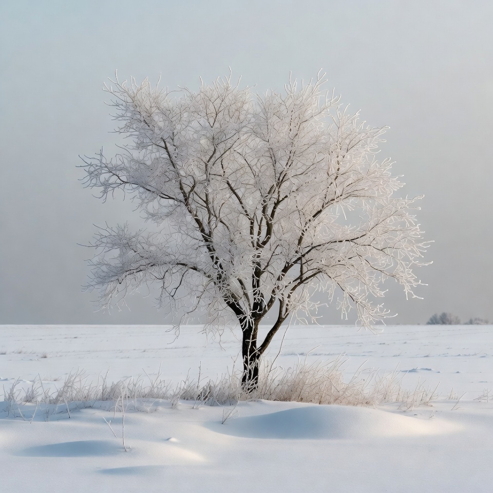 Frosted tree in winter landscape Frosted tree in winter landscape