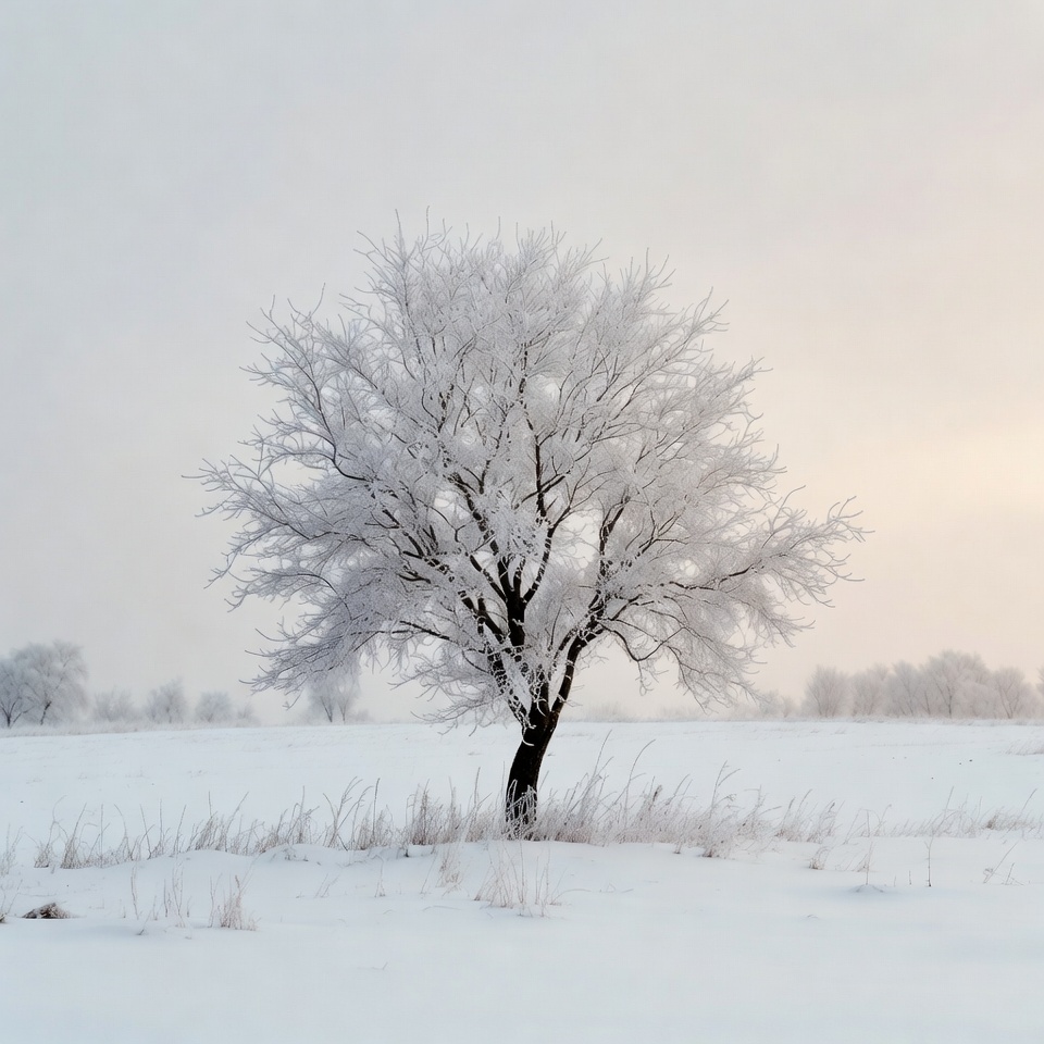 Snow-covered tree in winter landscape Snow-covered tree in winter landscape