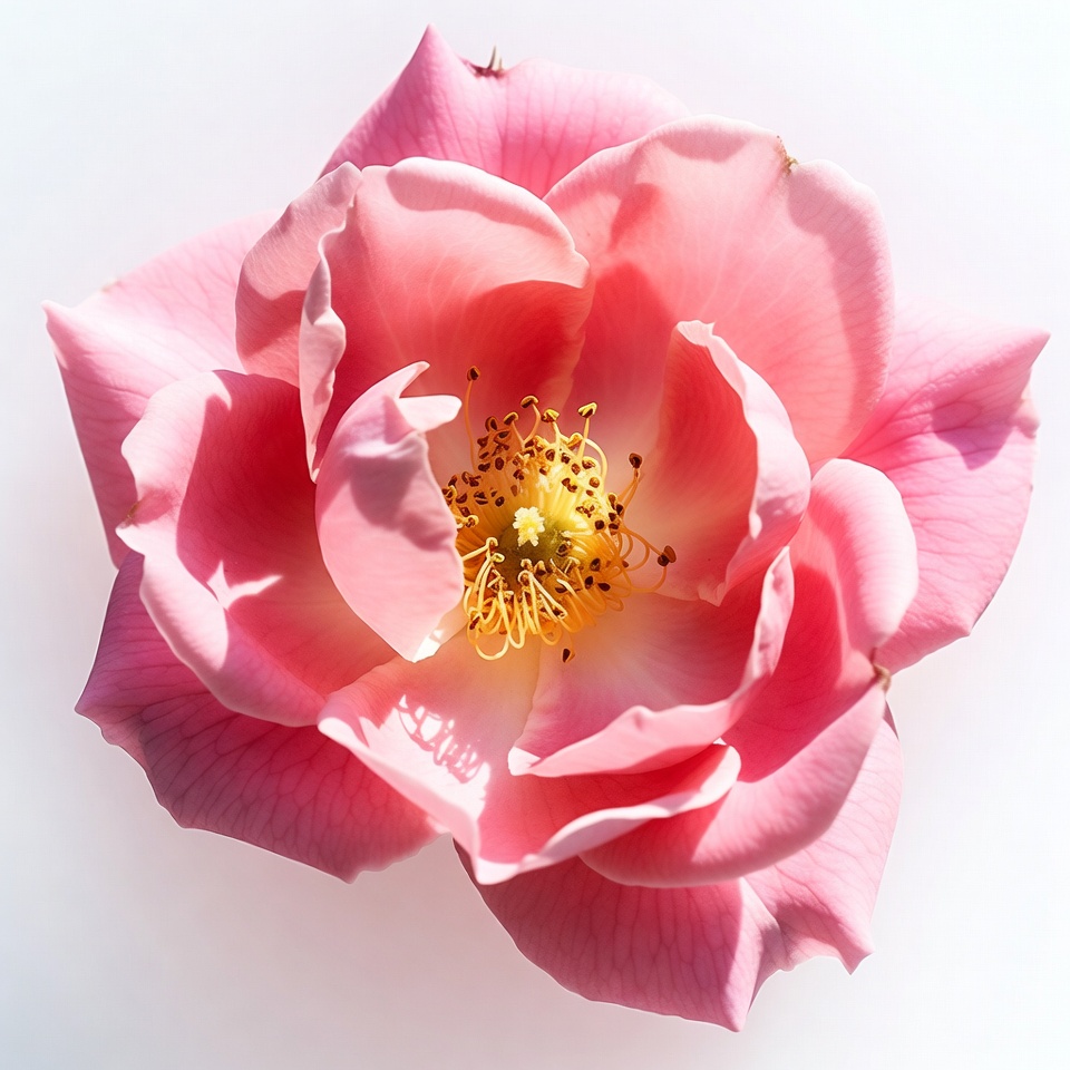 Pink rose with yellow center blooms Pink rose with yellow center blooms