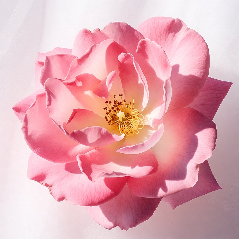 Pink rose with yellow center blooms Pink rose with yellow center blooms