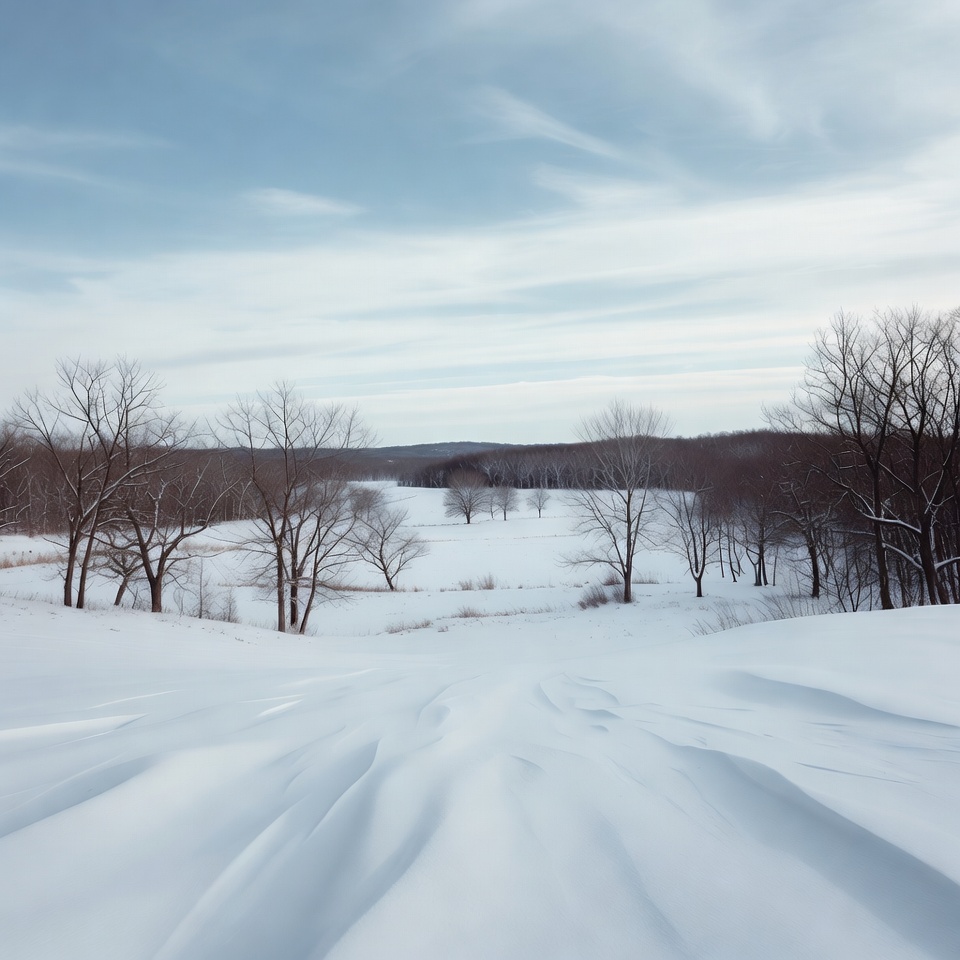 Snowy landscape with trees and field Snowy landscape with trees and field