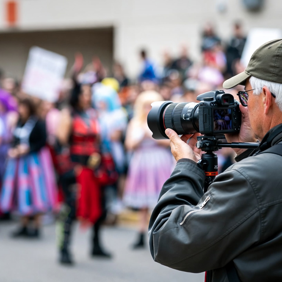 Man takes pictures at a festival Man takes pictures at a festival