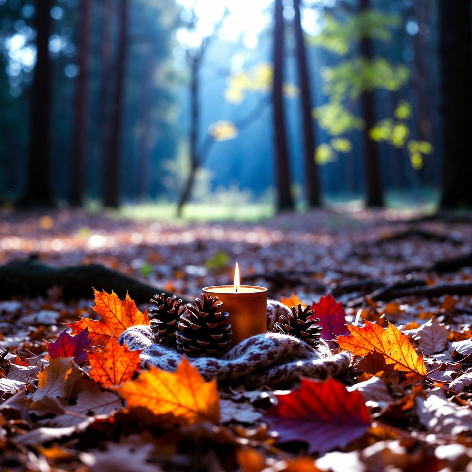 Candle in a forest clearing Candle in a forest clearing