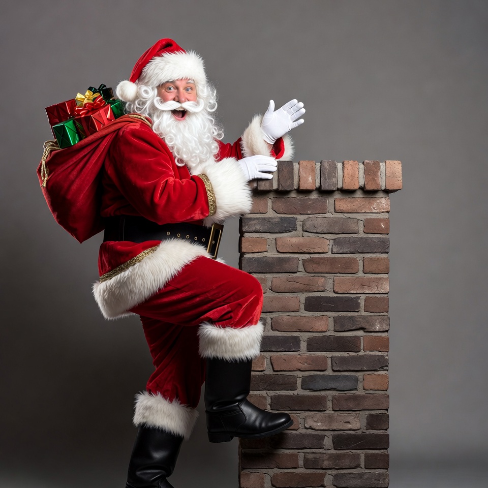 Santa preparing to enter chimney Santa preparing to enter chimney
