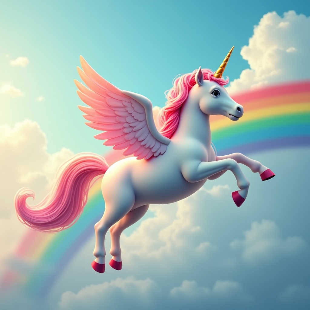 Flying unicorn under a rainbow Flying unicorn under a rainbow