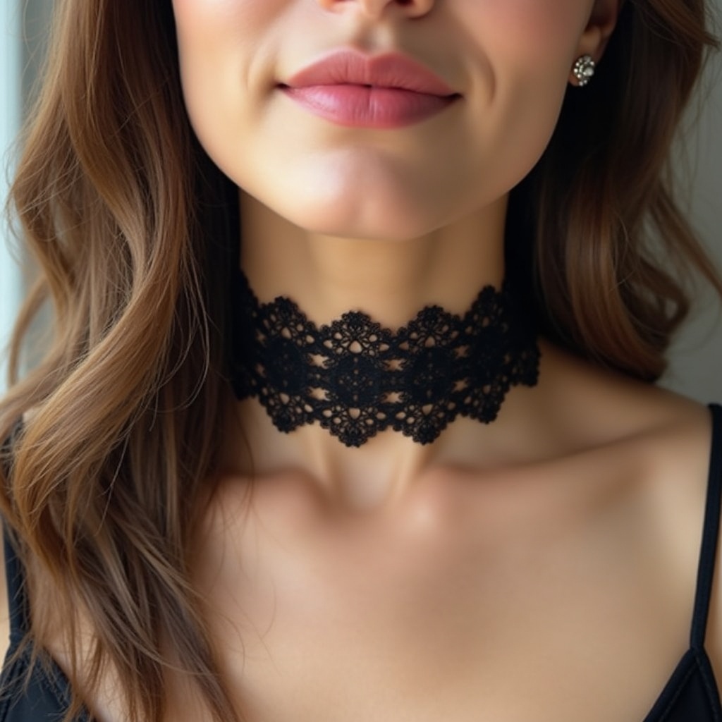 Close-up of woman wearing black choker Close-up of woman wearing black choker