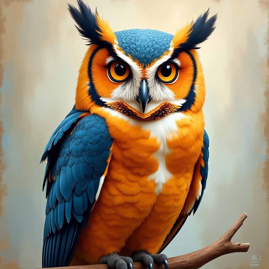 Colorful owl perched on a branch Colorful owl perched on a branch