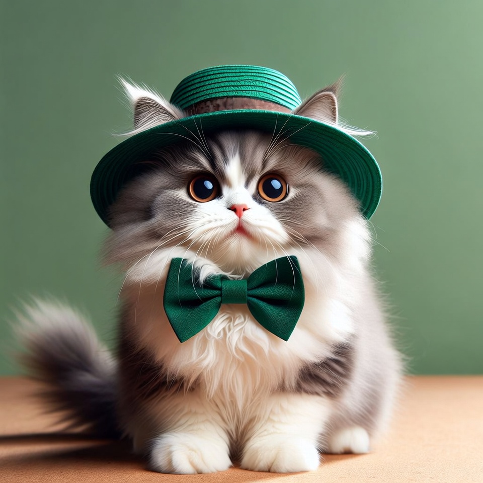 Cat wearing a hat and bow tie Cat wearing a hat and bow tie