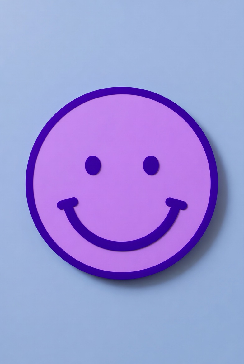 Purple smiling face on blue background Purple smiling face on blue background