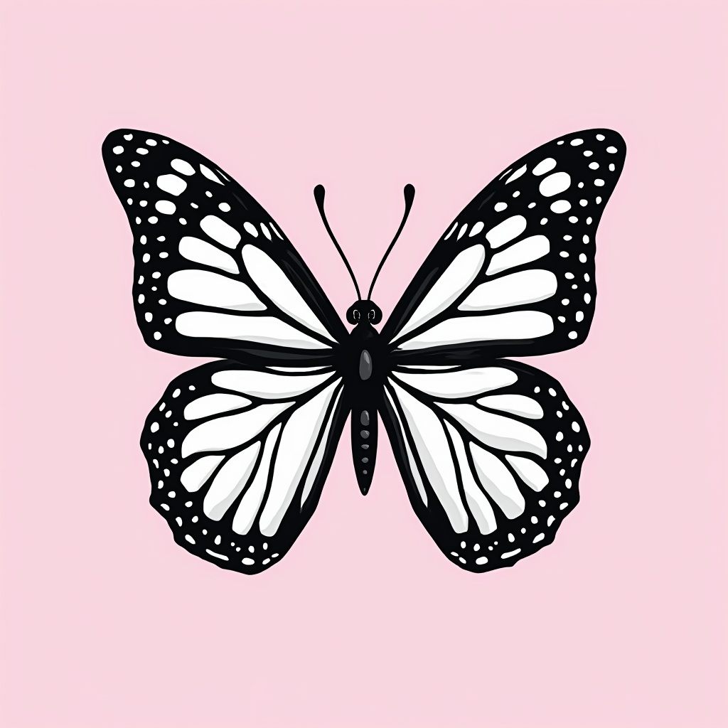 Black and white butterfly on pink background Black and white butterfly on pink background