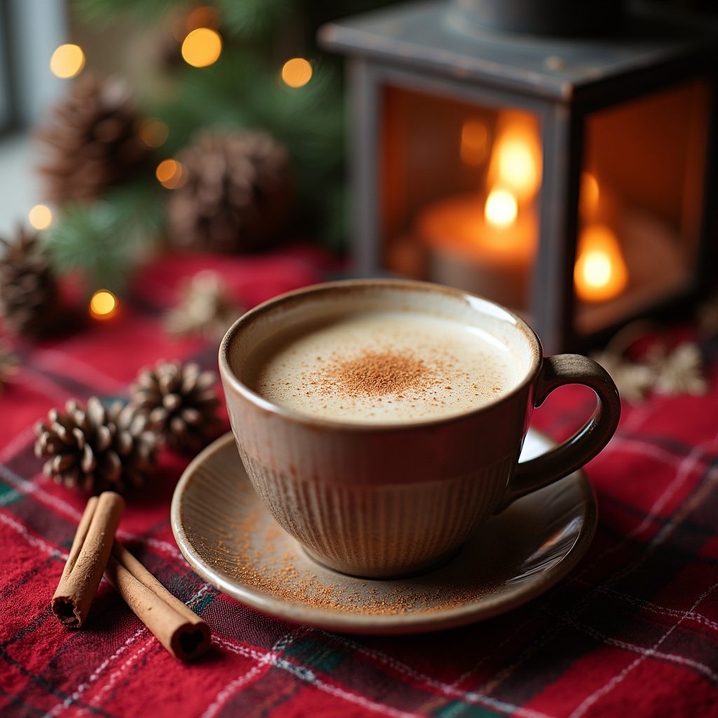 Warm drink beside lantern Warm drink beside lantern