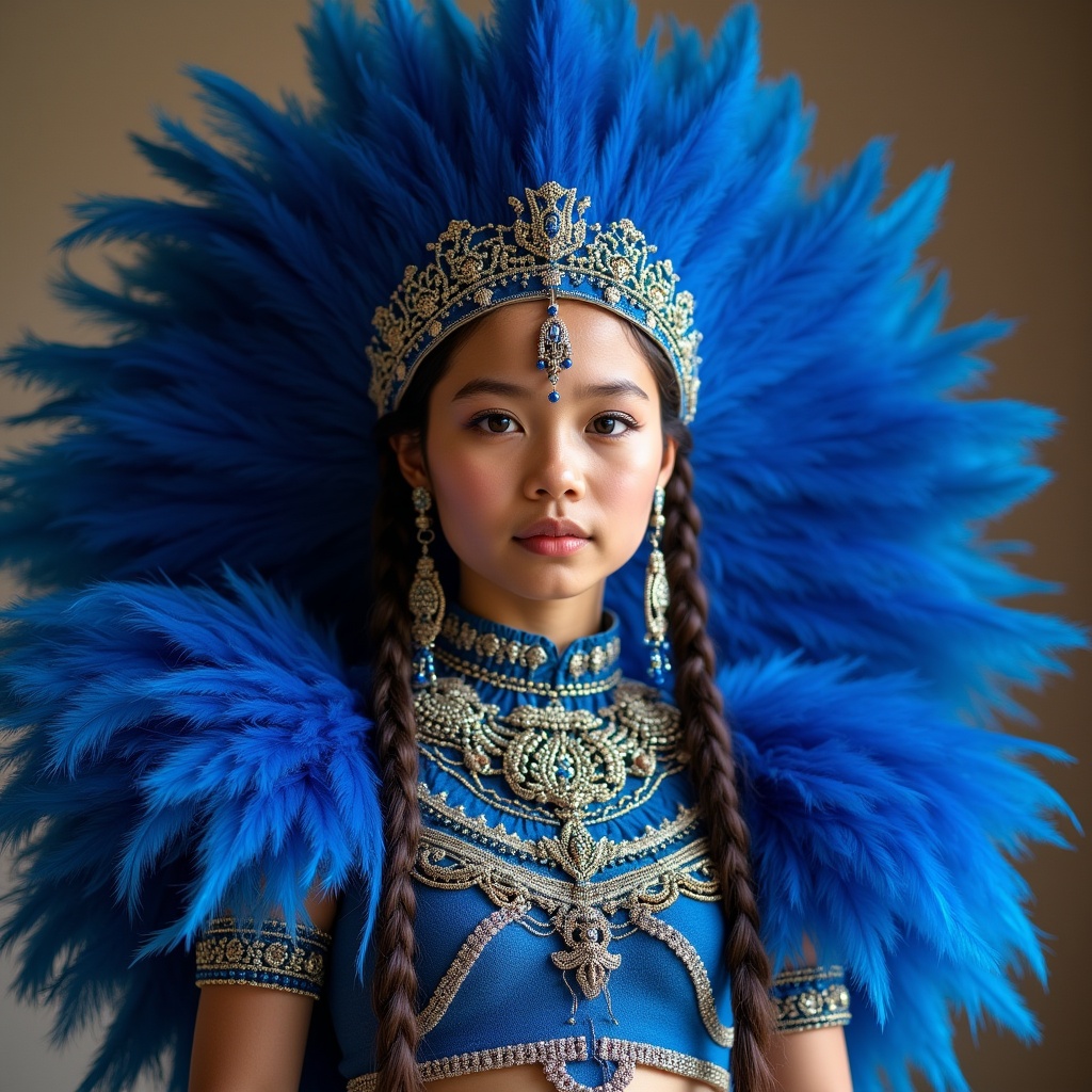 Girl in blue feather costume Girl in blue feather costume