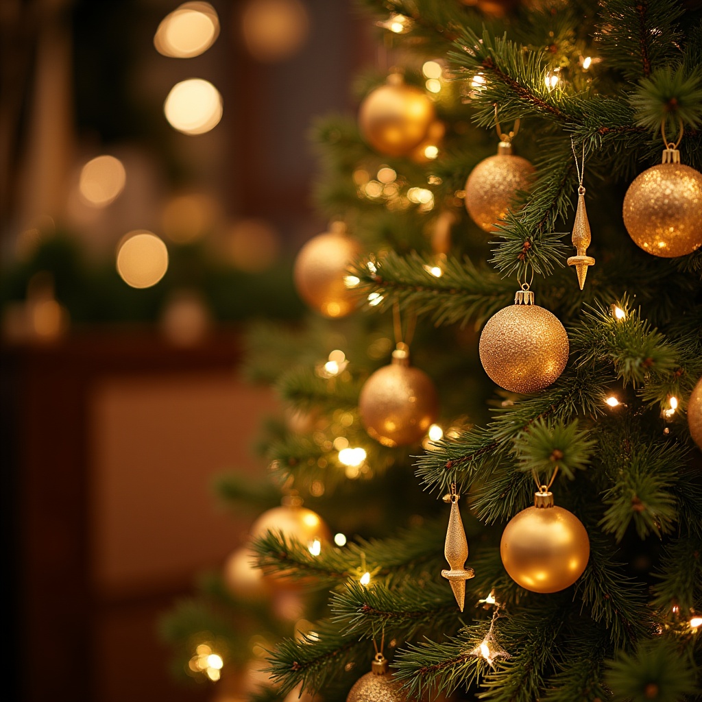 Gold ornaments on christmas tree Gold ornaments on christmas tree