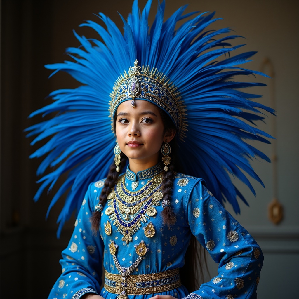 Performer in traditional dress and headdress Performer in traditional dress and headdress