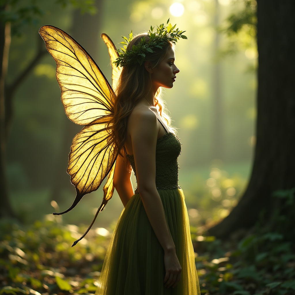 Woman with wings in forest Woman with wings in forest