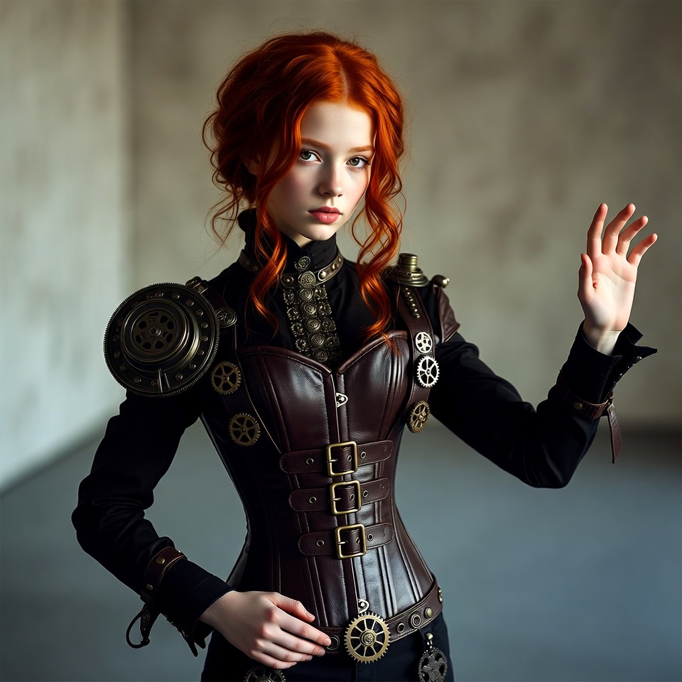 Steampunk model in indoor setting Steampunk model in indoor setting