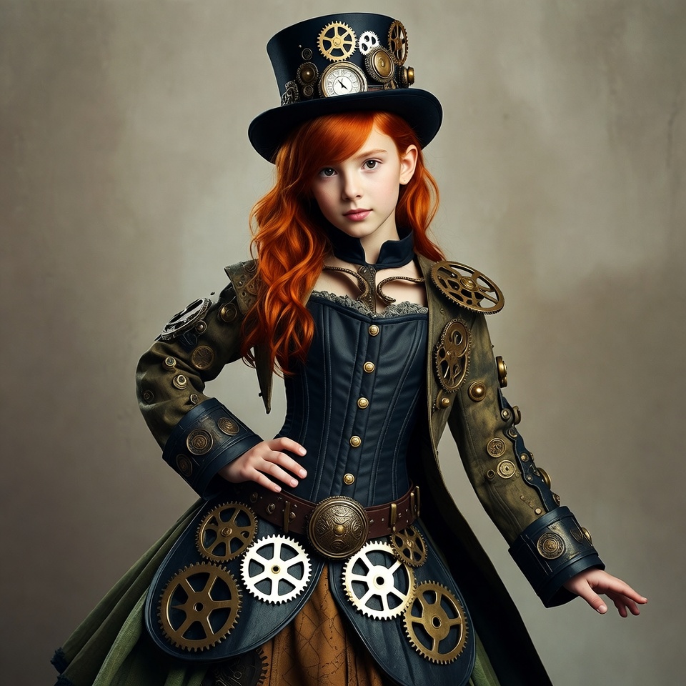 Girl in steampunk costume with gears Girl in steampunk costume with gears