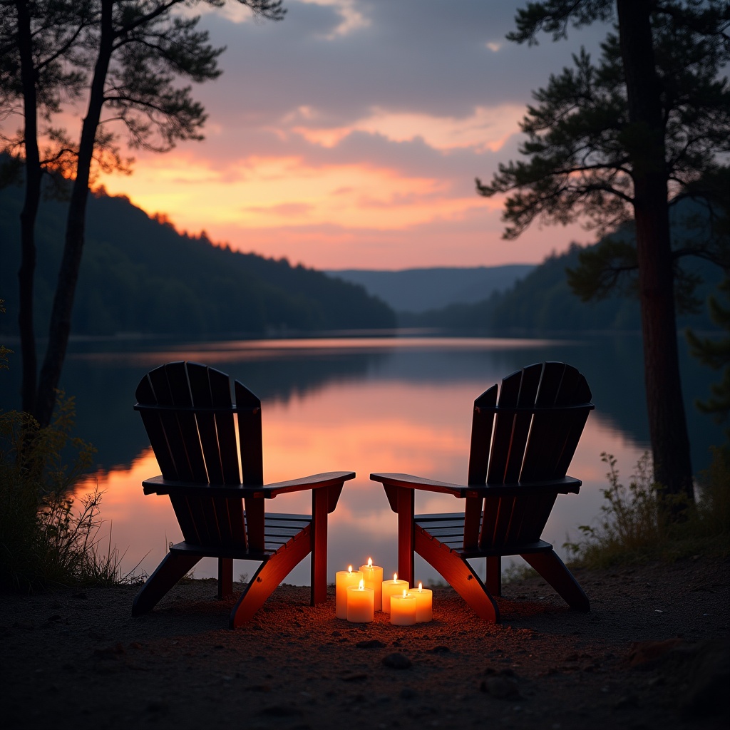 Candles and chairs by the lake Candles and chairs by the lake