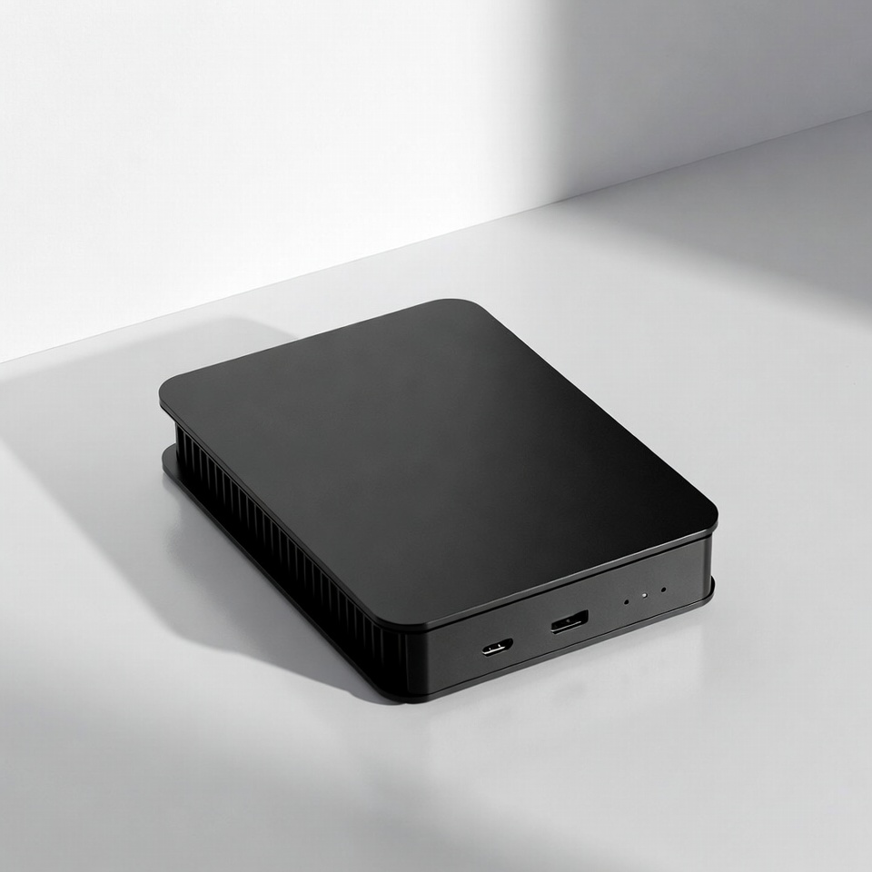 Small black gadget on a white surface Small black gadget on a white surface