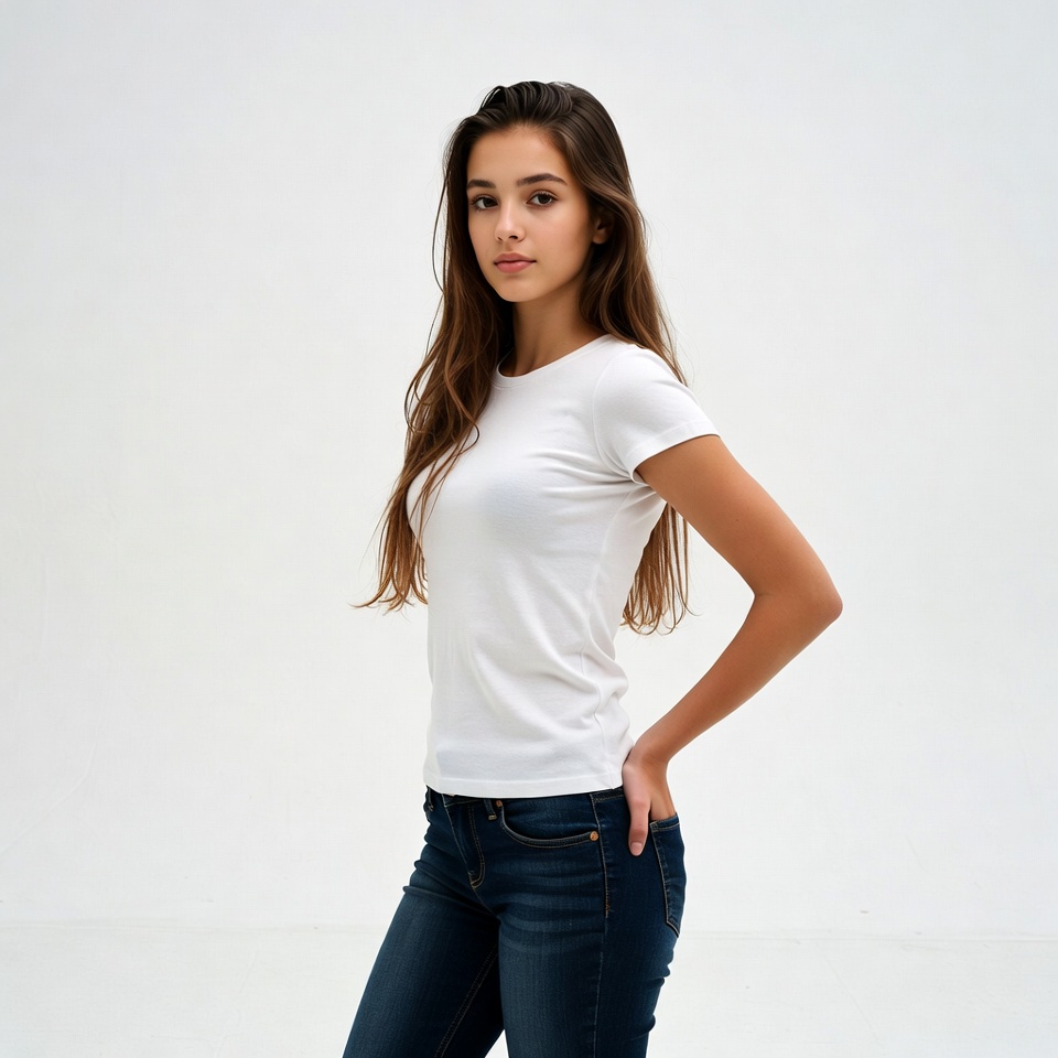 Young woman poses in studio setting Young woman poses in studio setting