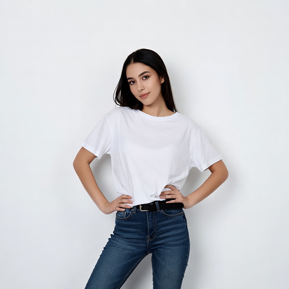Young woman poses against white background Young woman poses against white background