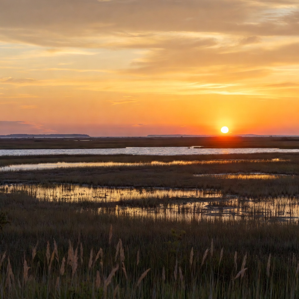 Sunset over wetland area in autumn Sunset over wetland area in autumn