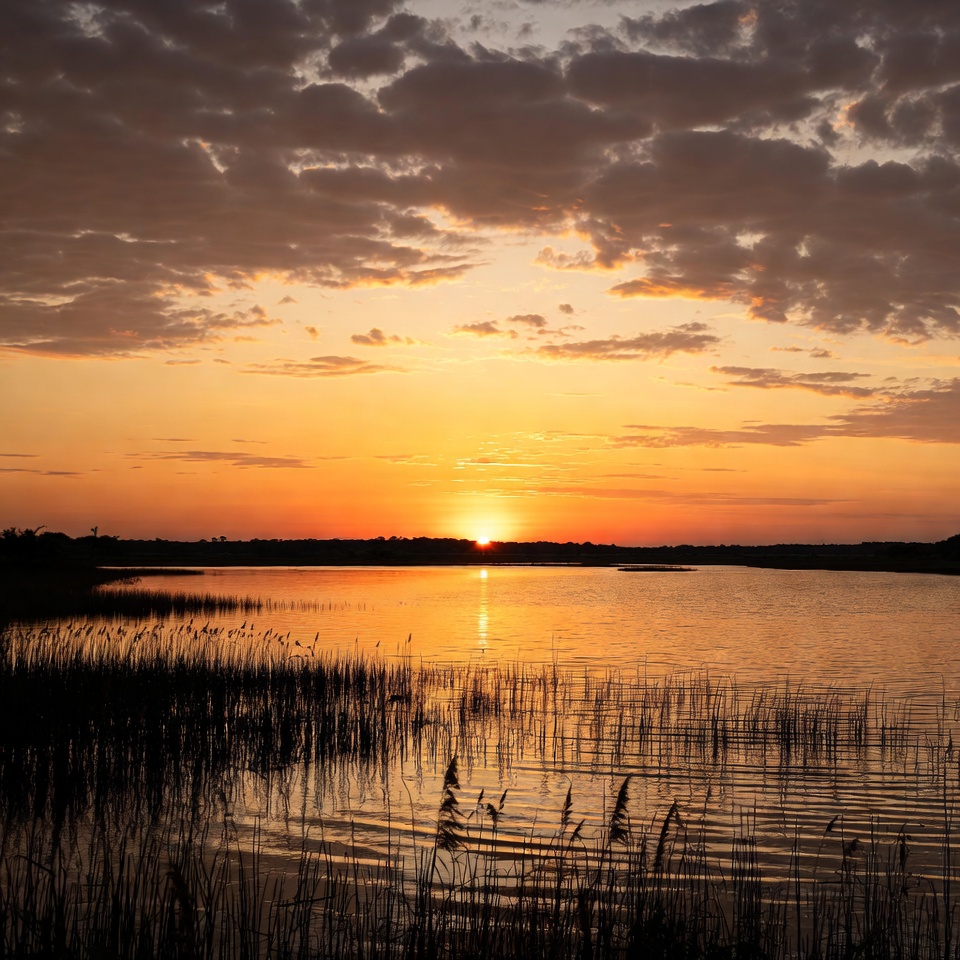 Sunset over the water at a lake Sunset over the water at a lake
