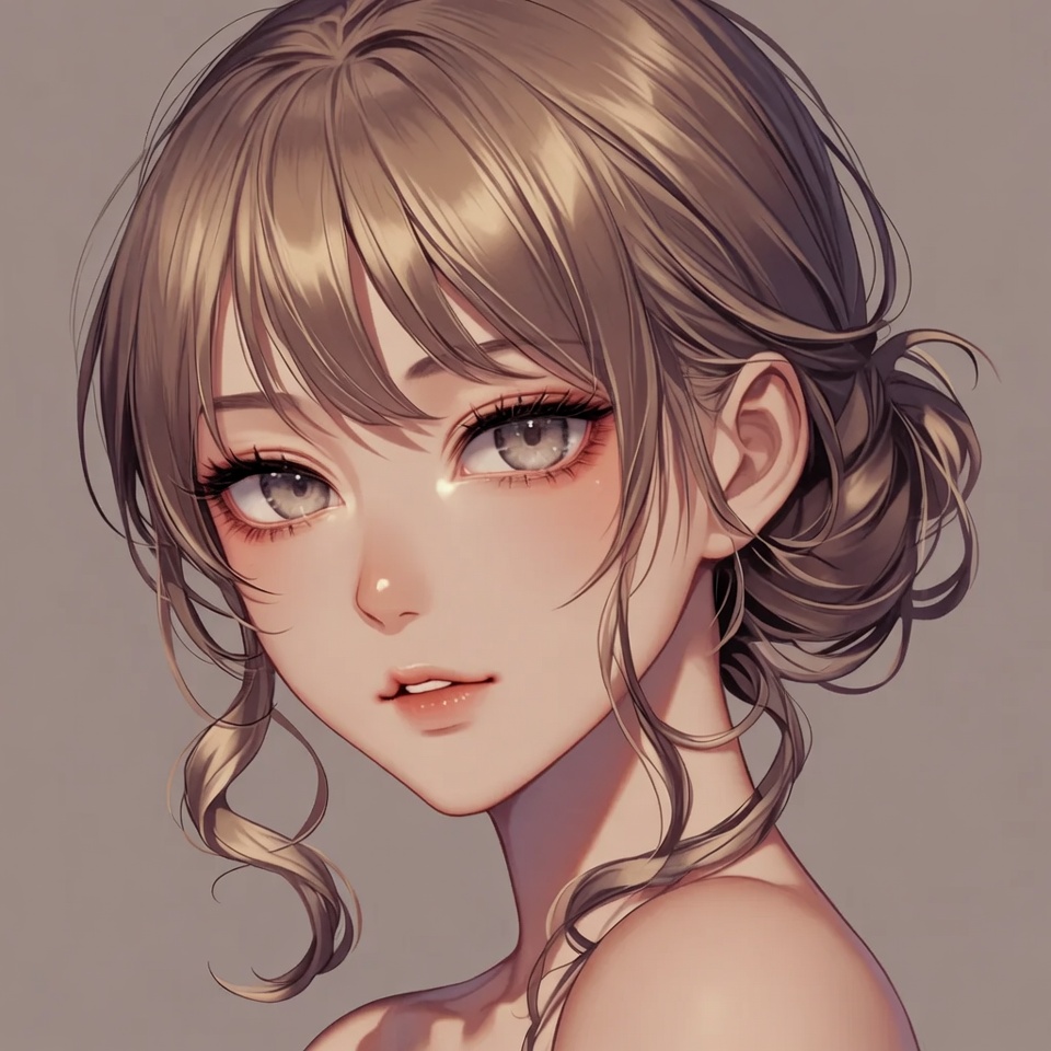 Young woman smiling softly looking left Young woman smiling softly looking left